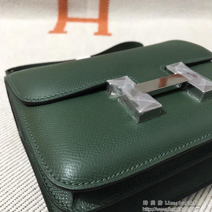 HERMES愛馬仕 H空姐包 進口原廠EP皮 頂級蜜蠟製作 街拍必備單品 祖母綠金銀 單肩斜挎包  Ama1559
